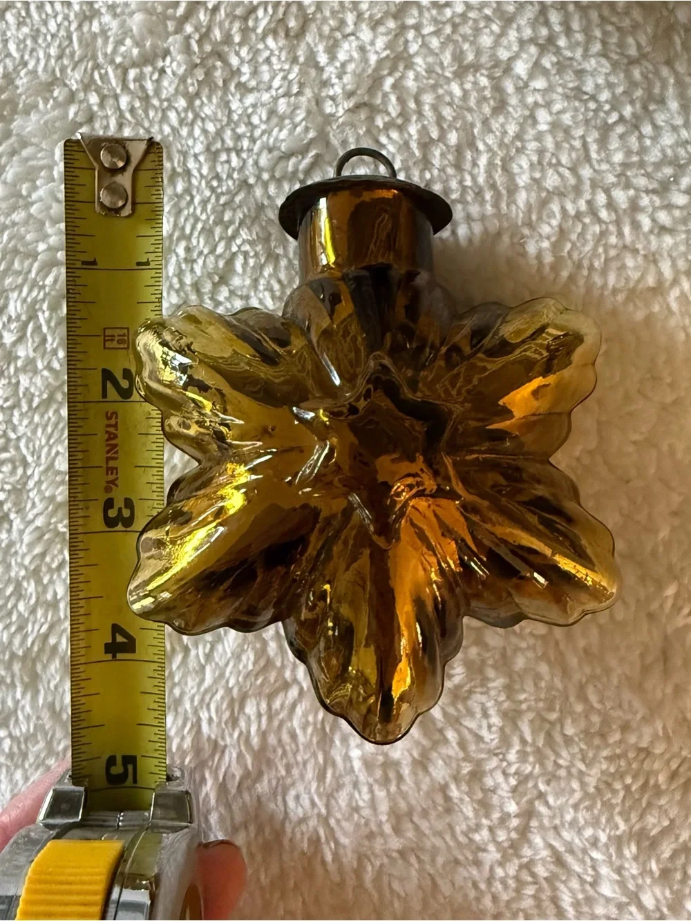 3 VTG Gold Orange Glass Star Snowflake Christmas Ornament Kugel Midwest Brass